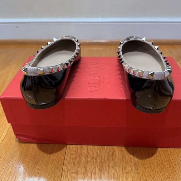 Valentino Rockstud Accents Leather Flats - Black Patent Leather - Picture 4 of 6